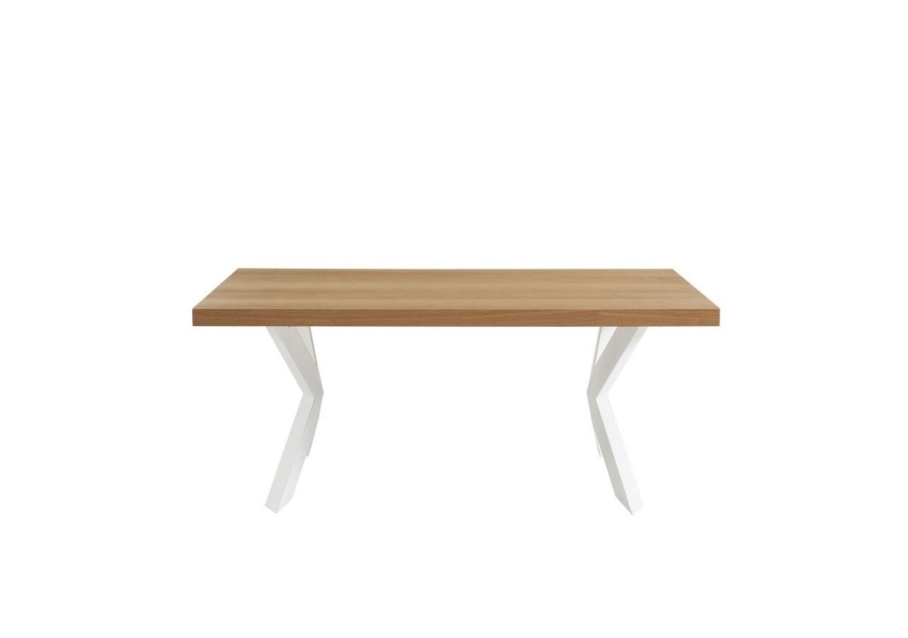 Table à manger PLATON placage chêne et métal blanc 180cm