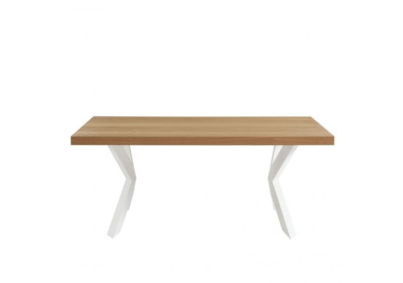 Table à manger PLATON placage chêne et métal blanc 180cm