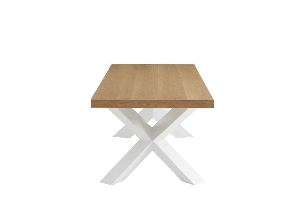 Table à manger PLATON placage chêne et métal blanc 180cm