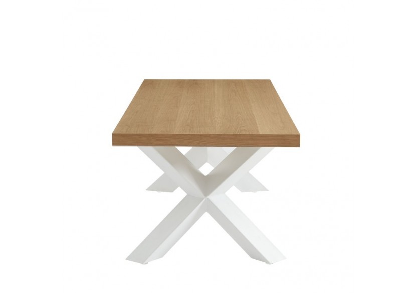 Table à manger PLATON placage chêne et métal blanc 180cm