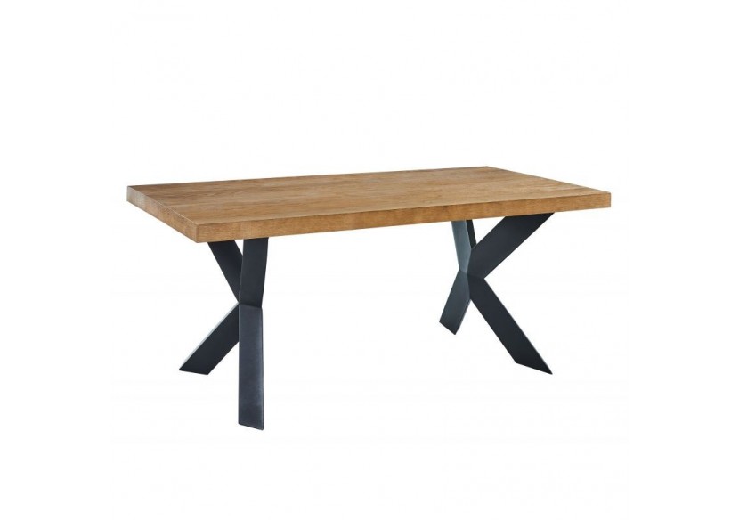 Table de séjour PLATON placage chêne et métal noir 180cm