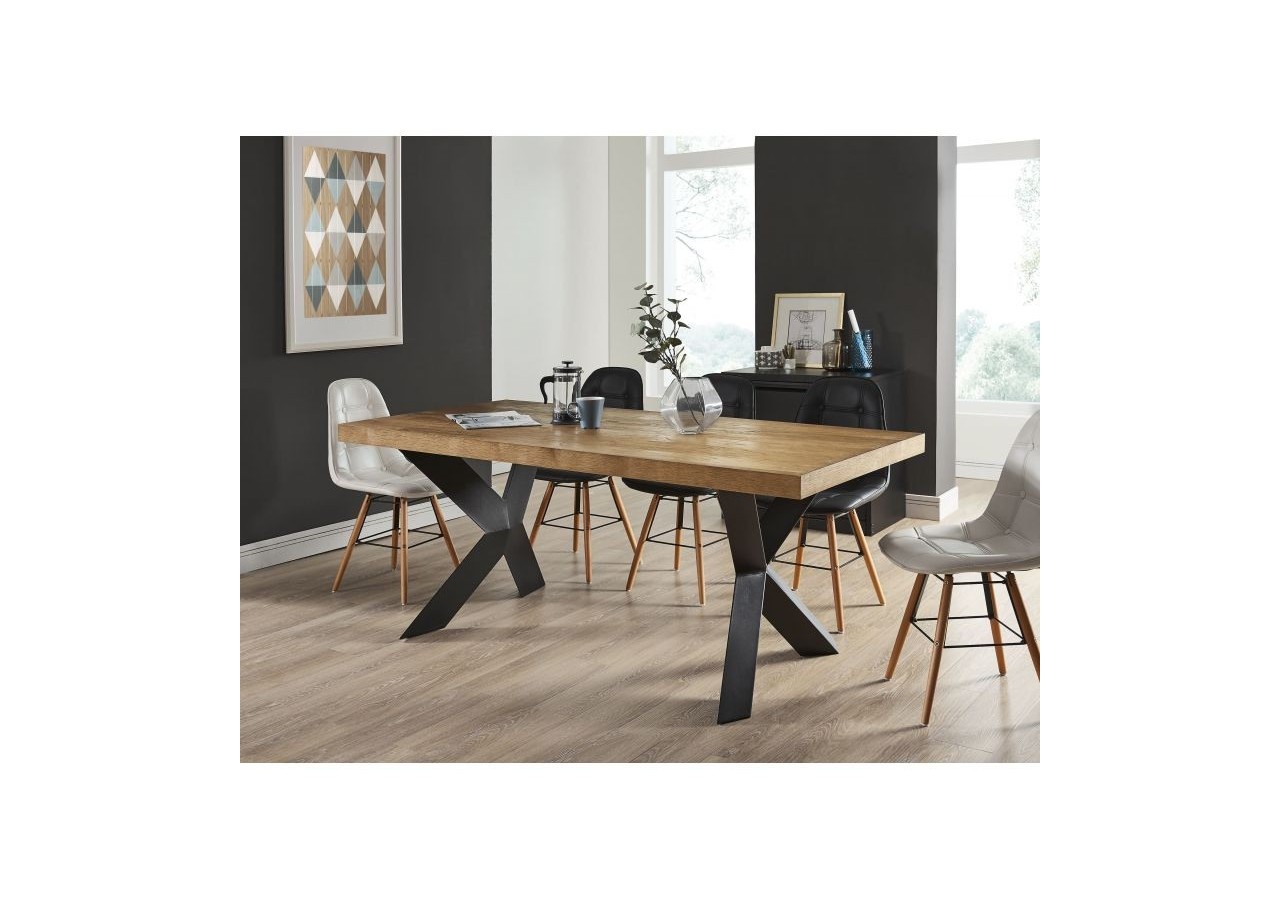 Table de séjour PLATON placage chêne et métal noir 180cm