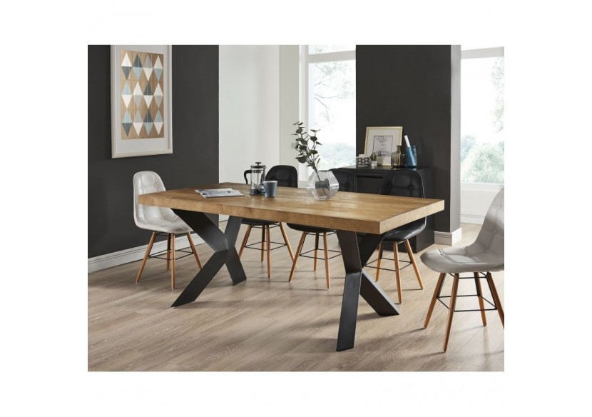 Table de séjour PLATON placage chêne et métal noir 180cm