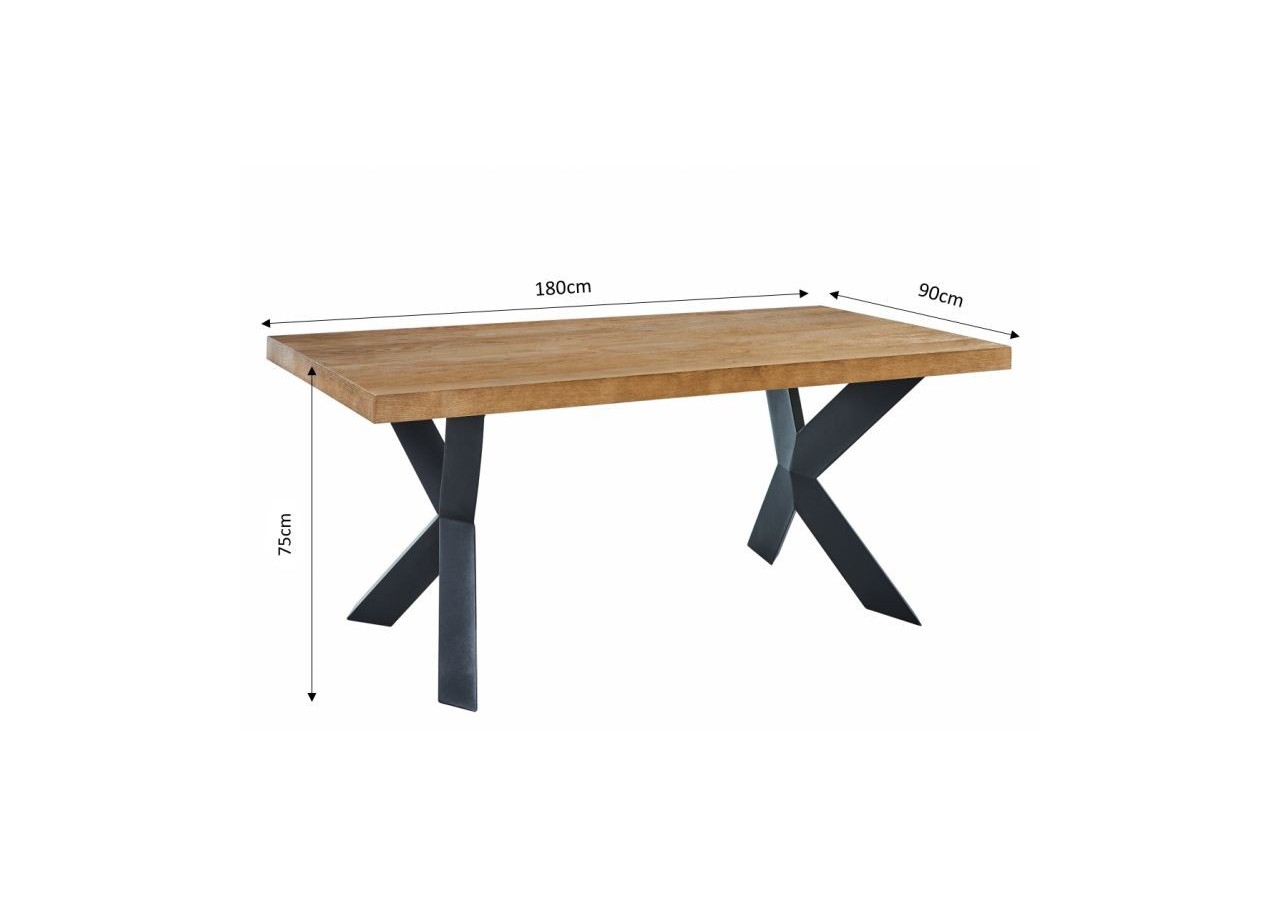 Table de séjour PLATON placage chêne et métal noir 180cm