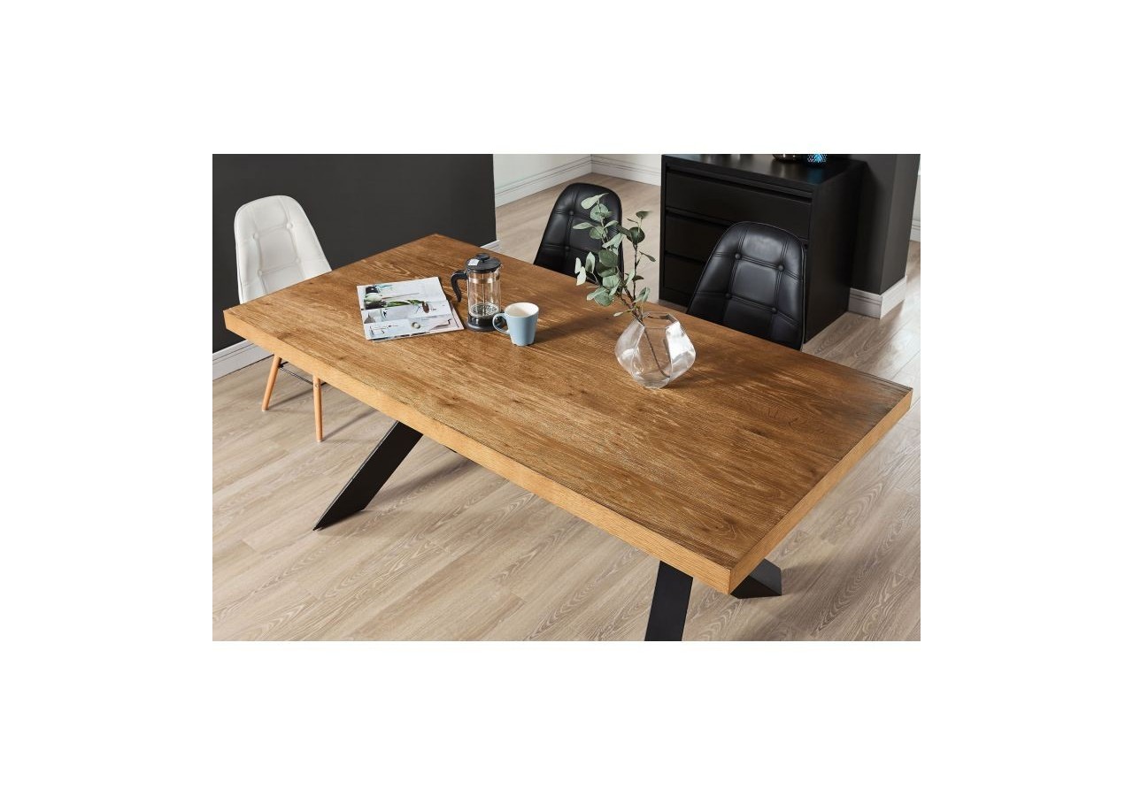 Table de séjour PLATON placage chêne et métal noir 180cm