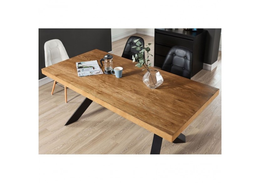 Table de séjour PLATON placage chêne et métal noir 180cm