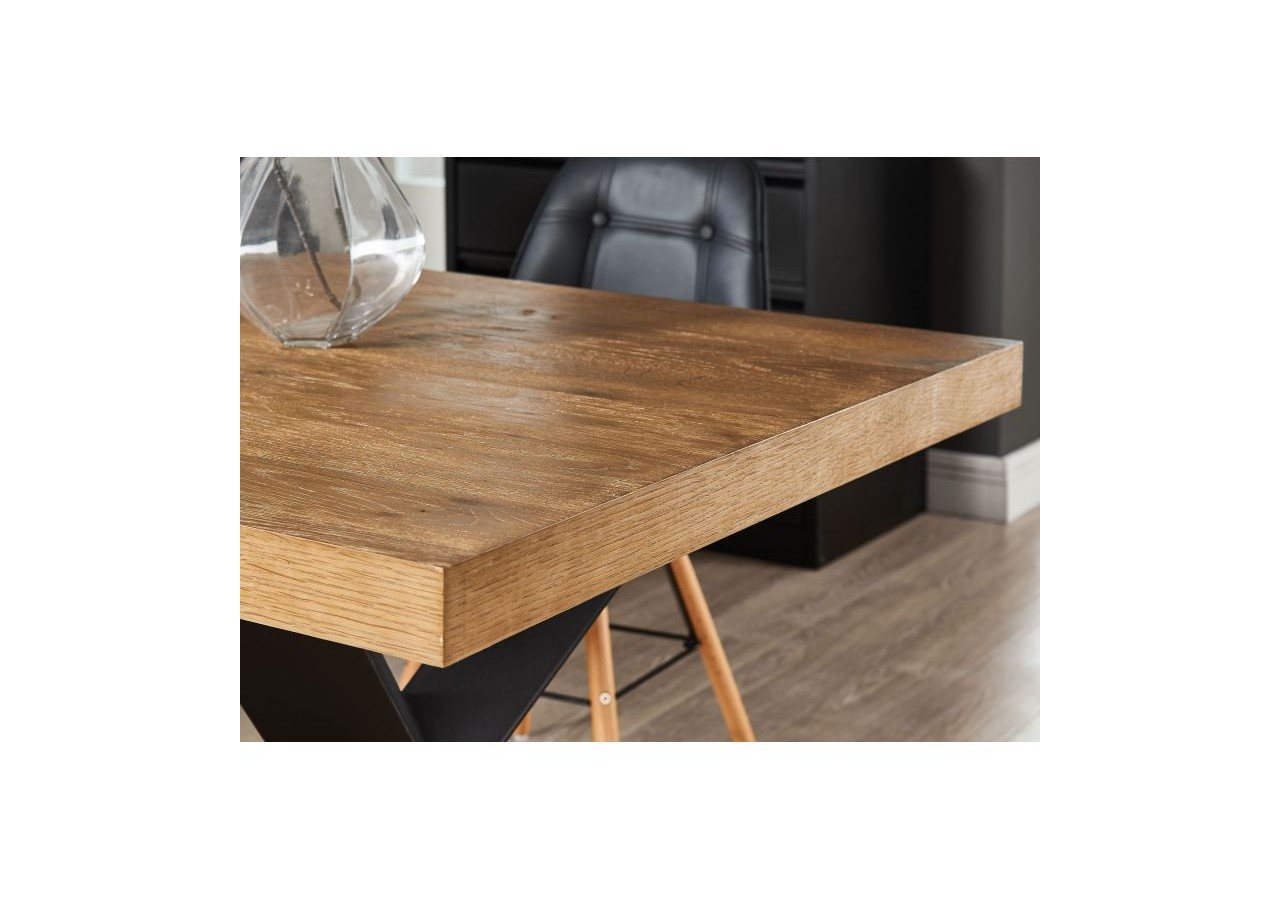 Table de séjour PLATON placage chêne et métal noir 180cm