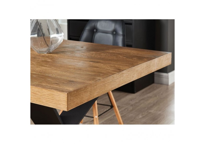 Table de séjour PLATON placage chêne et métal noir 180cm