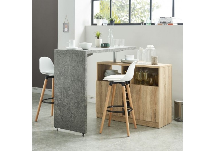 Table de bar POLY effet bois et béton pivotante 126 à 191cm 2