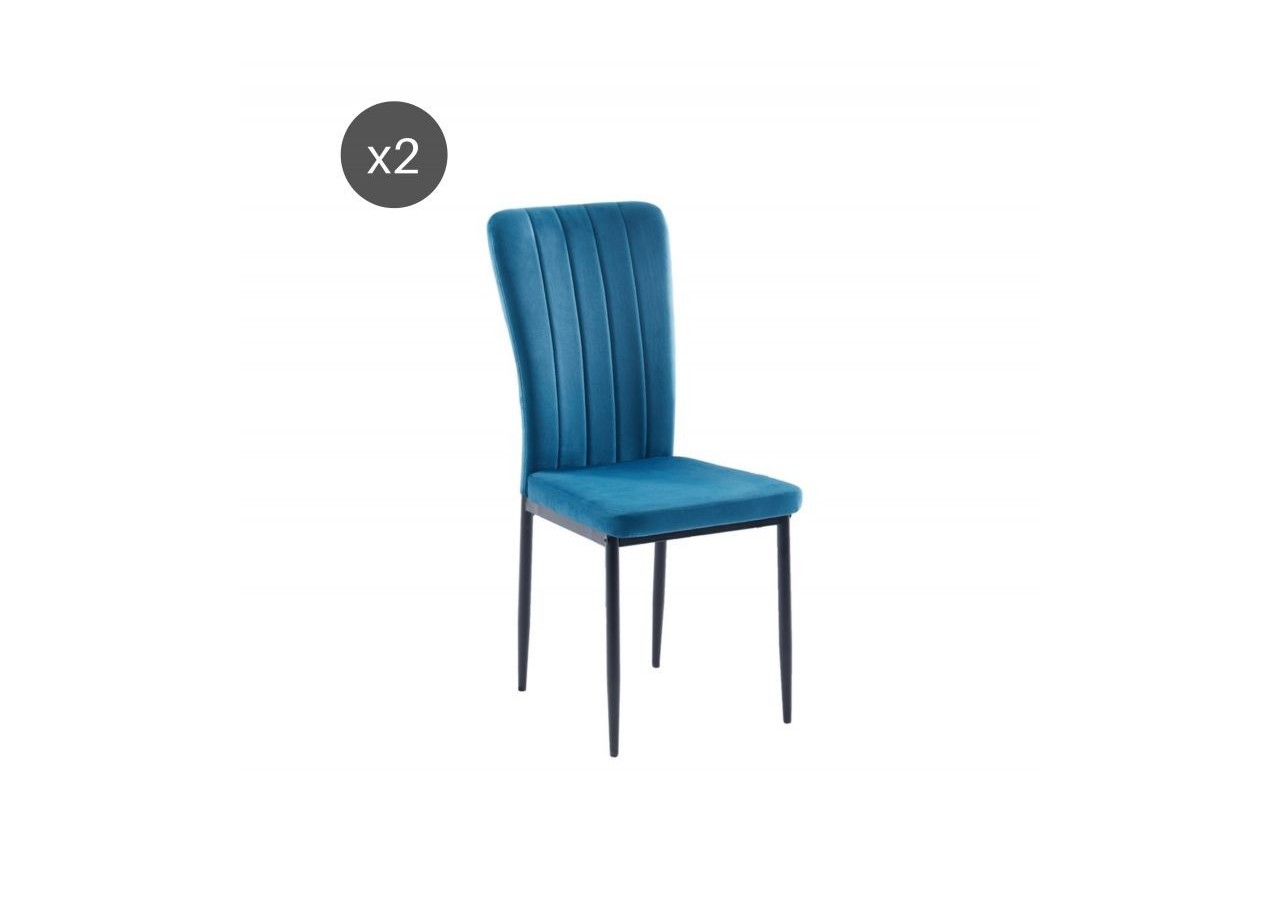 Lot de 2 chaises POPPY velours bleu pieds métal noir