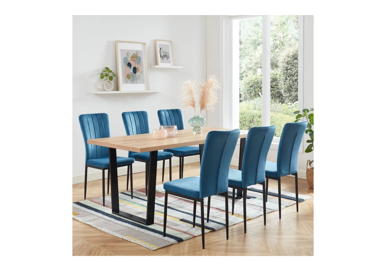 Lot de 2 chaises POPPY velours bleu pieds métal noir