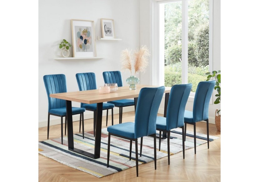 Lot de 2 chaises POPPY velours bleu pieds métal noir