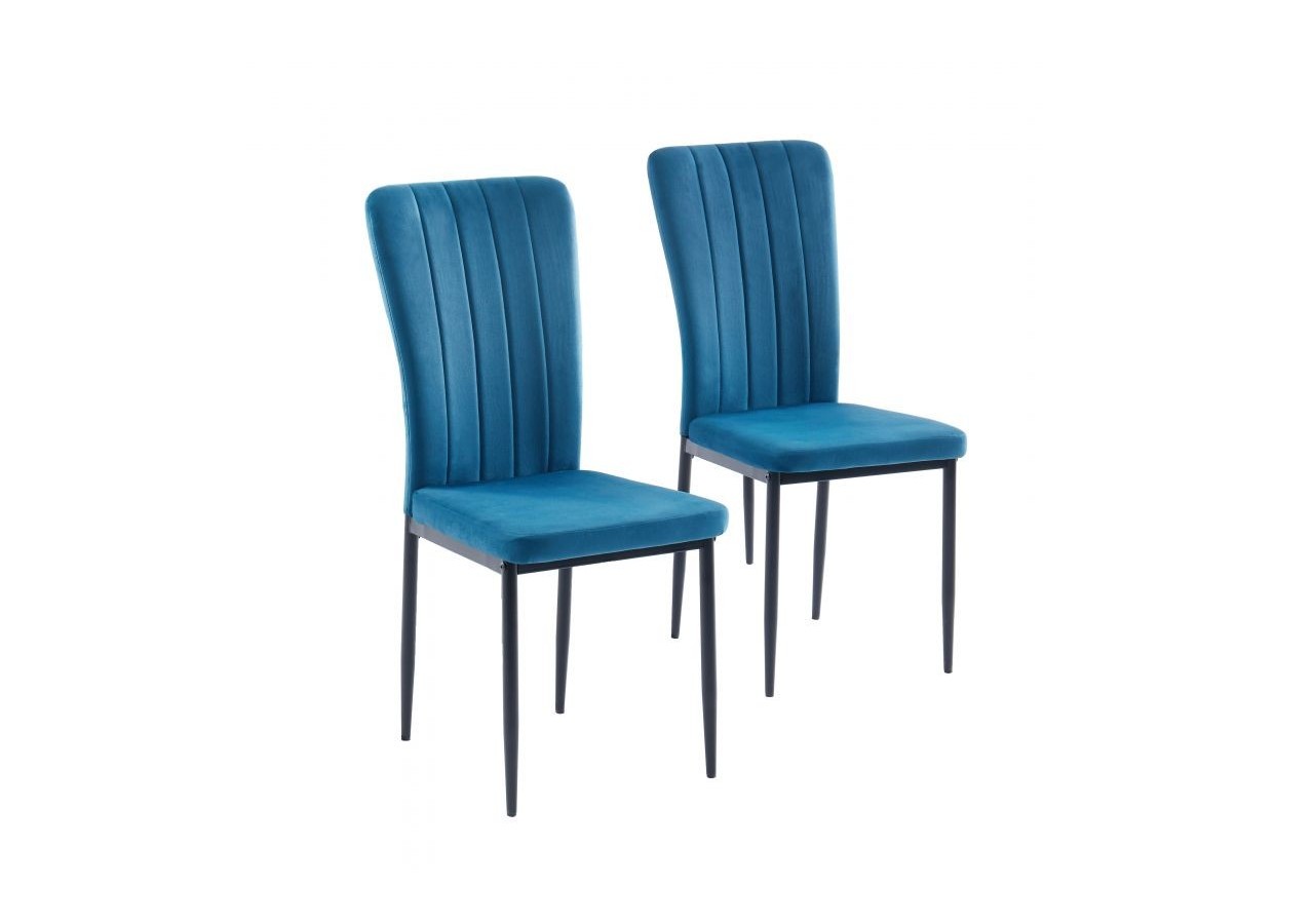 Lot de 2 chaises POPPY velours bleu pieds métal noir