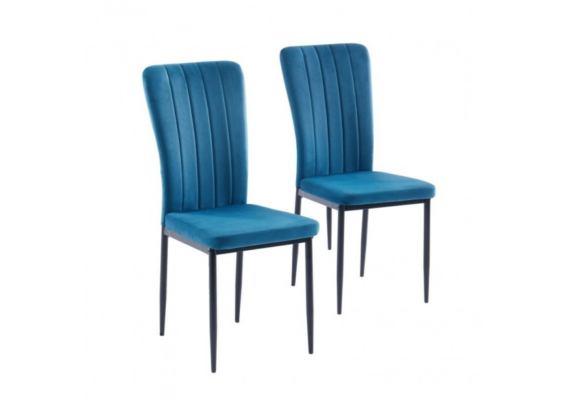 Lot de 2 chaises POPPY velours bleu pieds métal noir