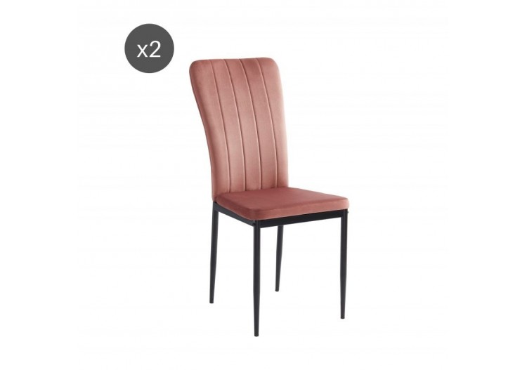 Lot de 2 chaises POPPY velours rose pieds métal noir