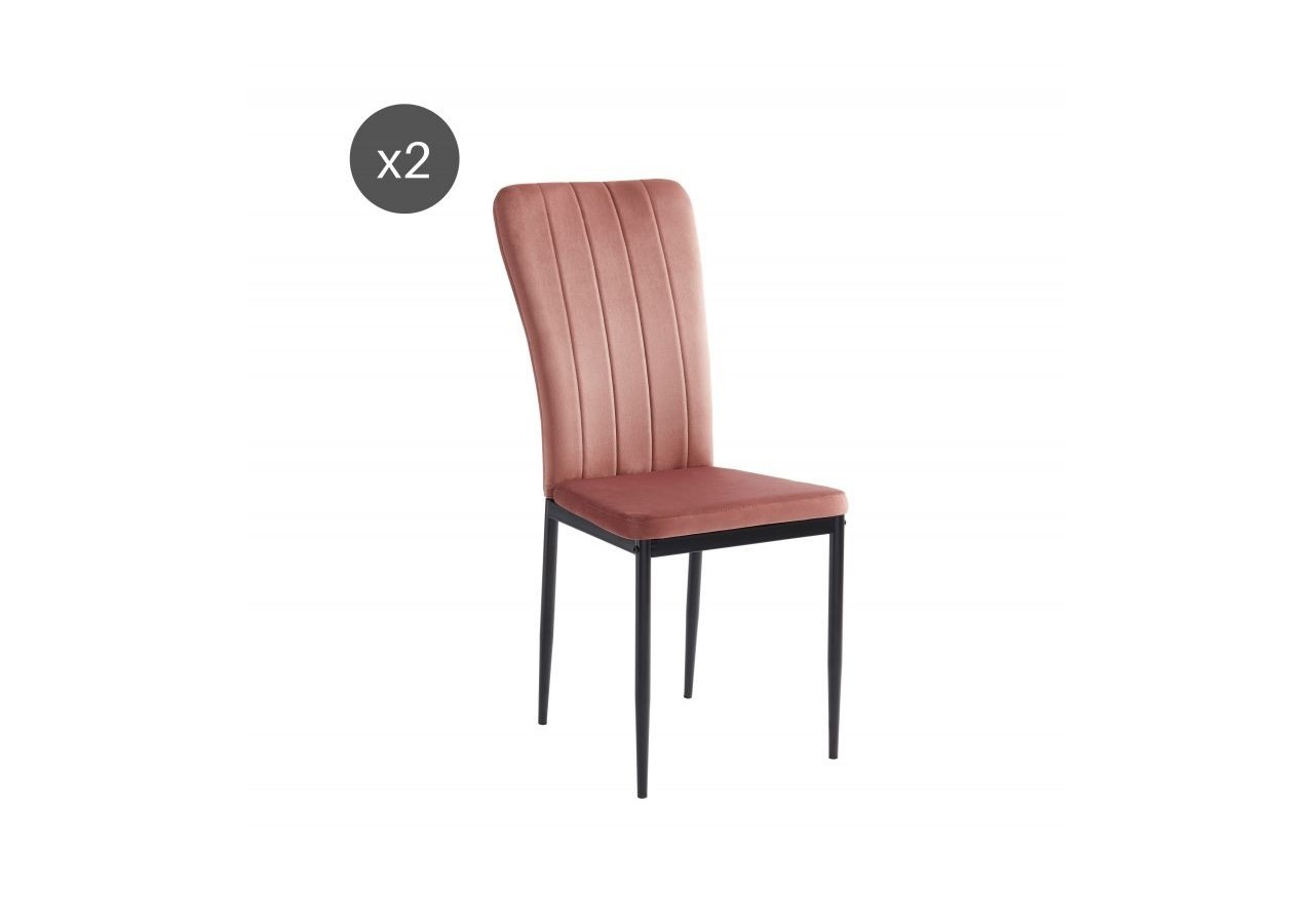 Lot de 2 chaises POPPY velours rose pieds métal noir