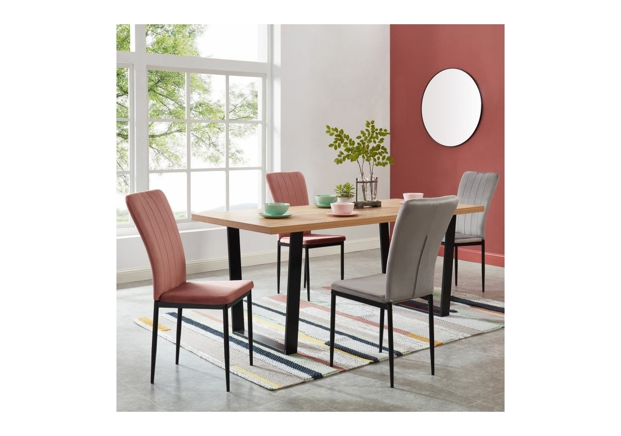 Lot de 2 chaises POPPY velours rose pieds métal noir