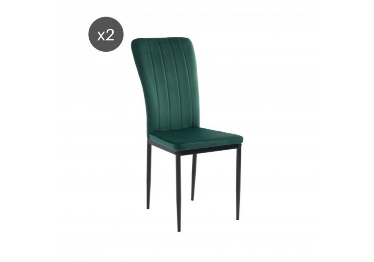 Lot de 2 chaises POPPY velours vert pieds métal noir