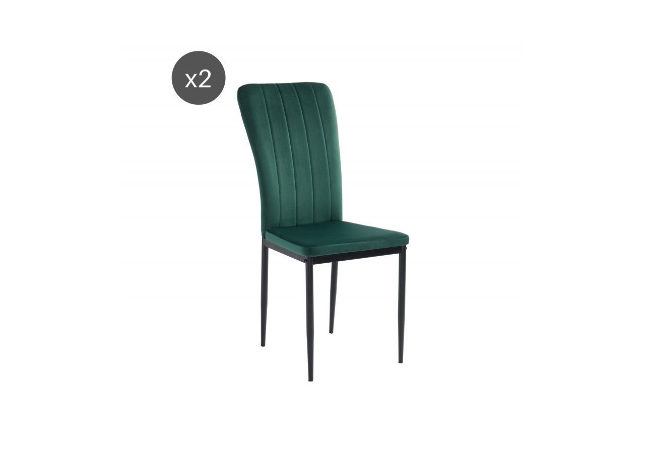 Lot de 2 chaises POPPY velours vert pieds métal noir