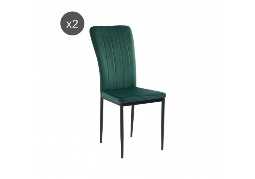 Lot de 2 chaises POPPY velours vert pieds métal noir