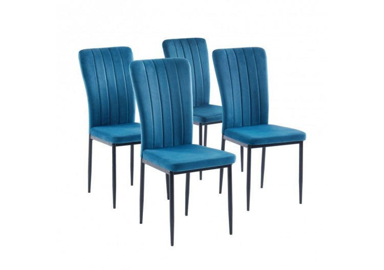 Lot de 4 chaises POPPY velours bleu nuit pieds métal noir