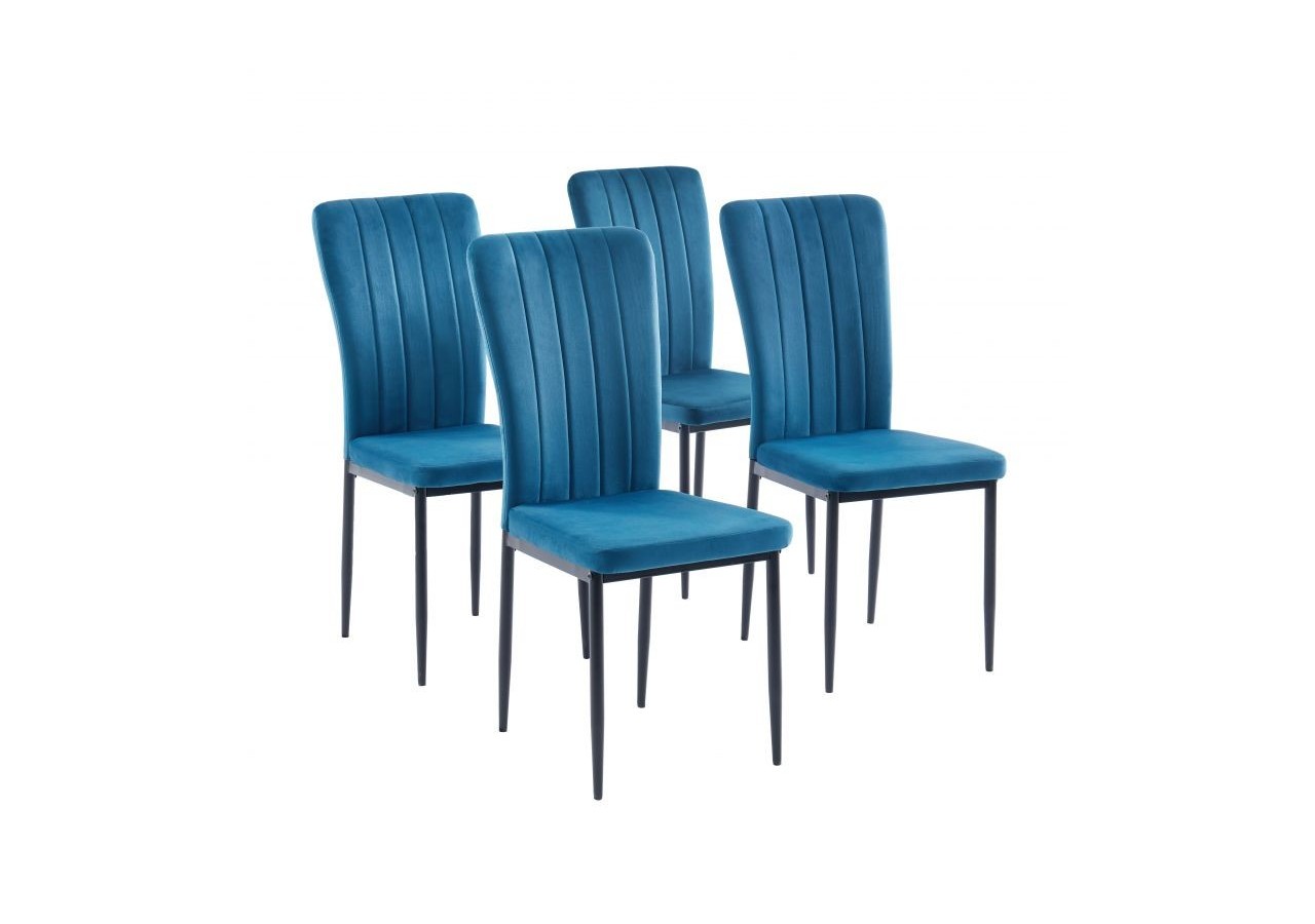 Lot de 4 chaises POPPY velours bleu nuit pieds métal noir