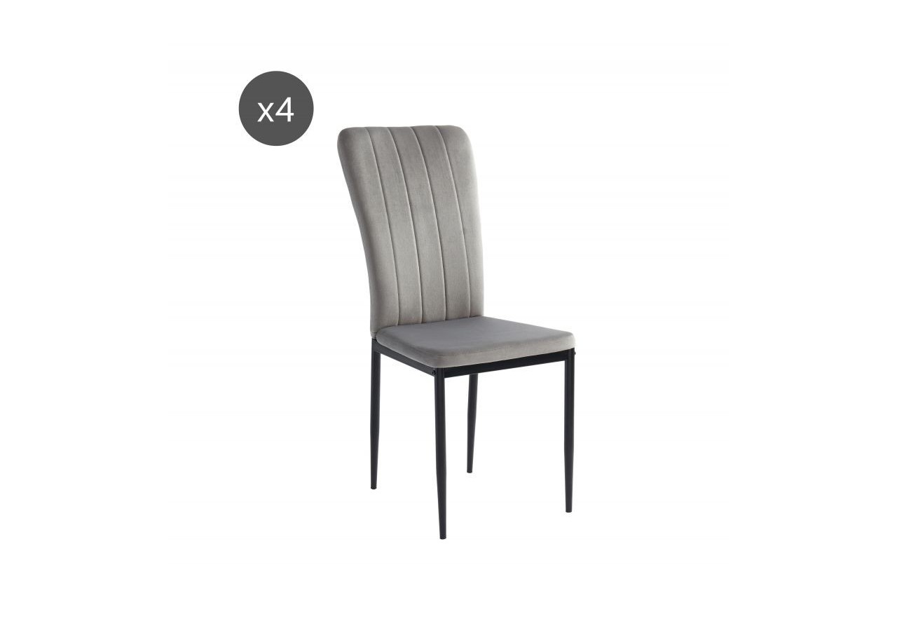 Lot de 4 chaises POPPY velours gris pieds métal noir