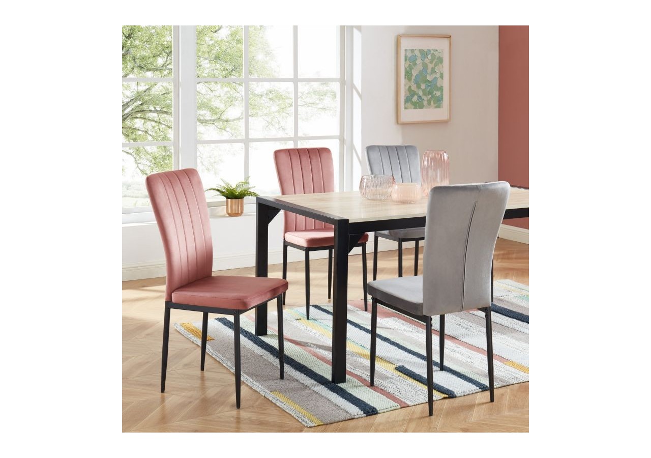 Lot de 4 chaises POPPY velours gris pieds métal noir