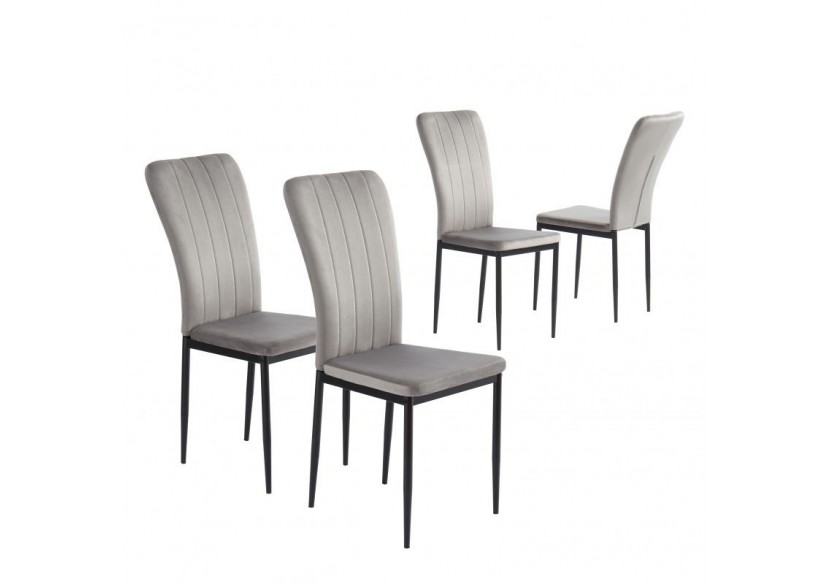 Lot de 4 chaises POPPY velours gris pieds métal noir