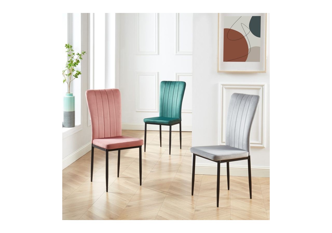 Lot de 4 chaises POPPY velours gris pieds métal noir