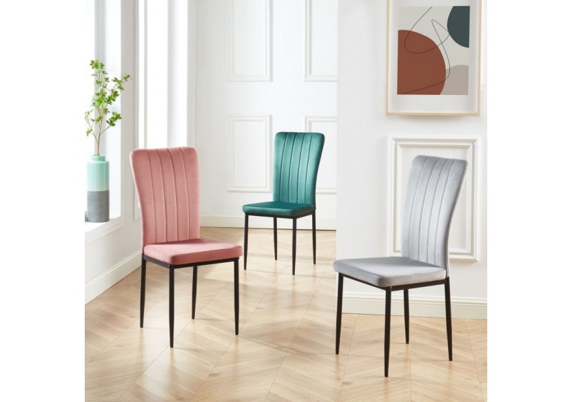 Lot de 4 chaises POPPY velours gris pieds métal noir