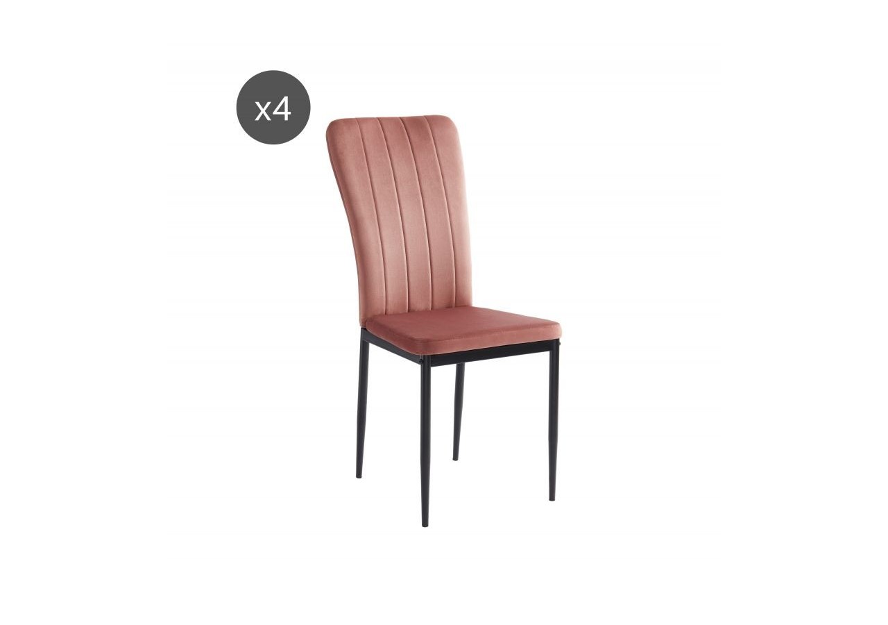 Lot de 4 chaises POPPY velours rose pieds en métal noir