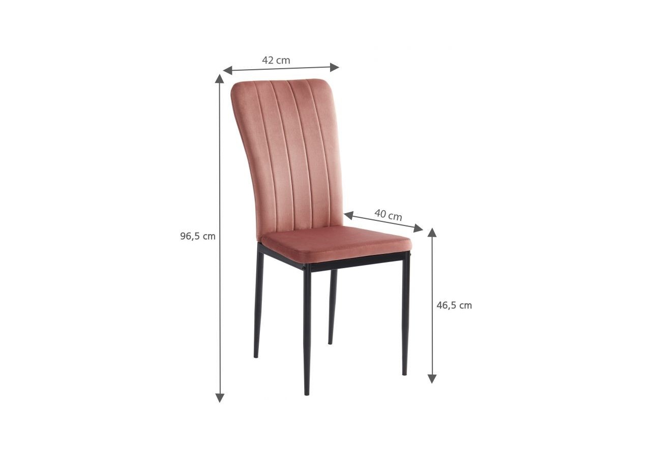 Lot de 4 chaises POPPY velours rose pieds en métal noir
