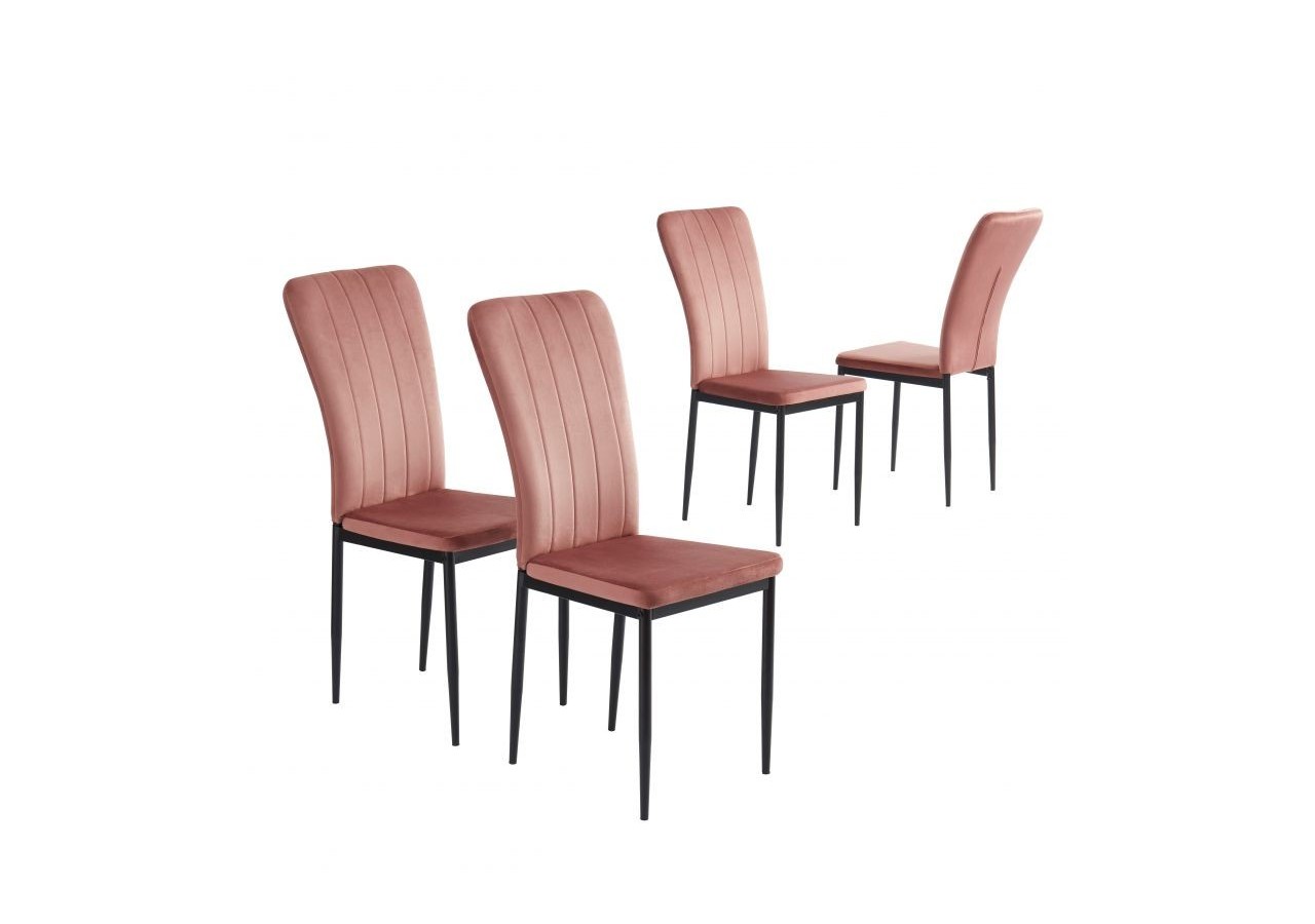 Lot de 4 chaises POPPY velours rose pieds en métal noir