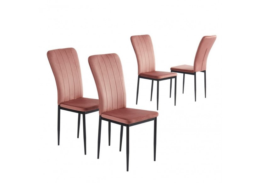 Lot de 4 chaises POPPY velours rose pieds en métal noir