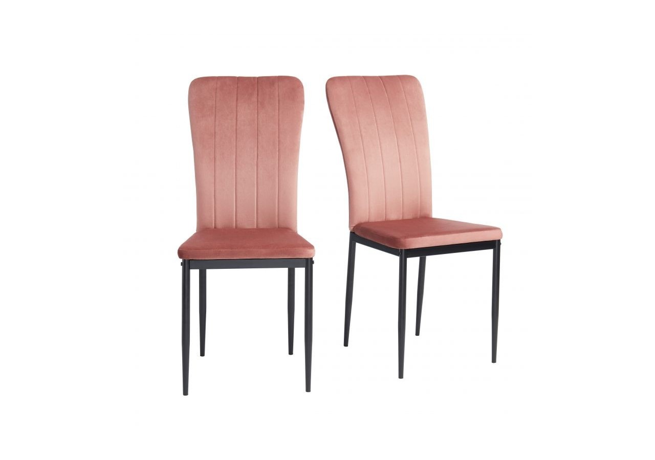 Lot de 4 chaises POPPY velours rose pieds en métal noir