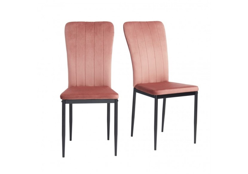 Lot de 4 chaises POPPY velours rose pieds en métal noir