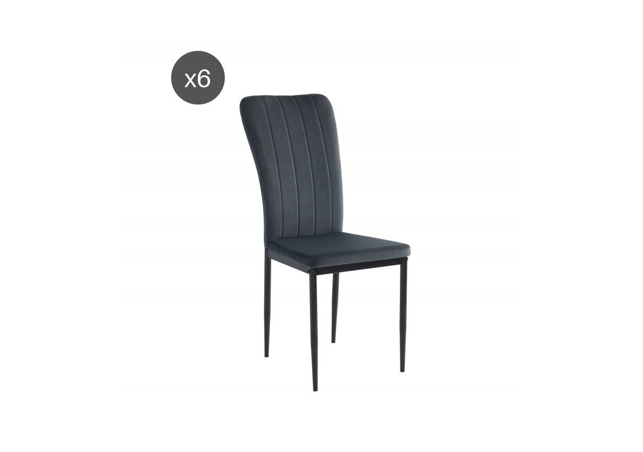 Lot de 6 chaises POPPY velours gris pieds métal noir