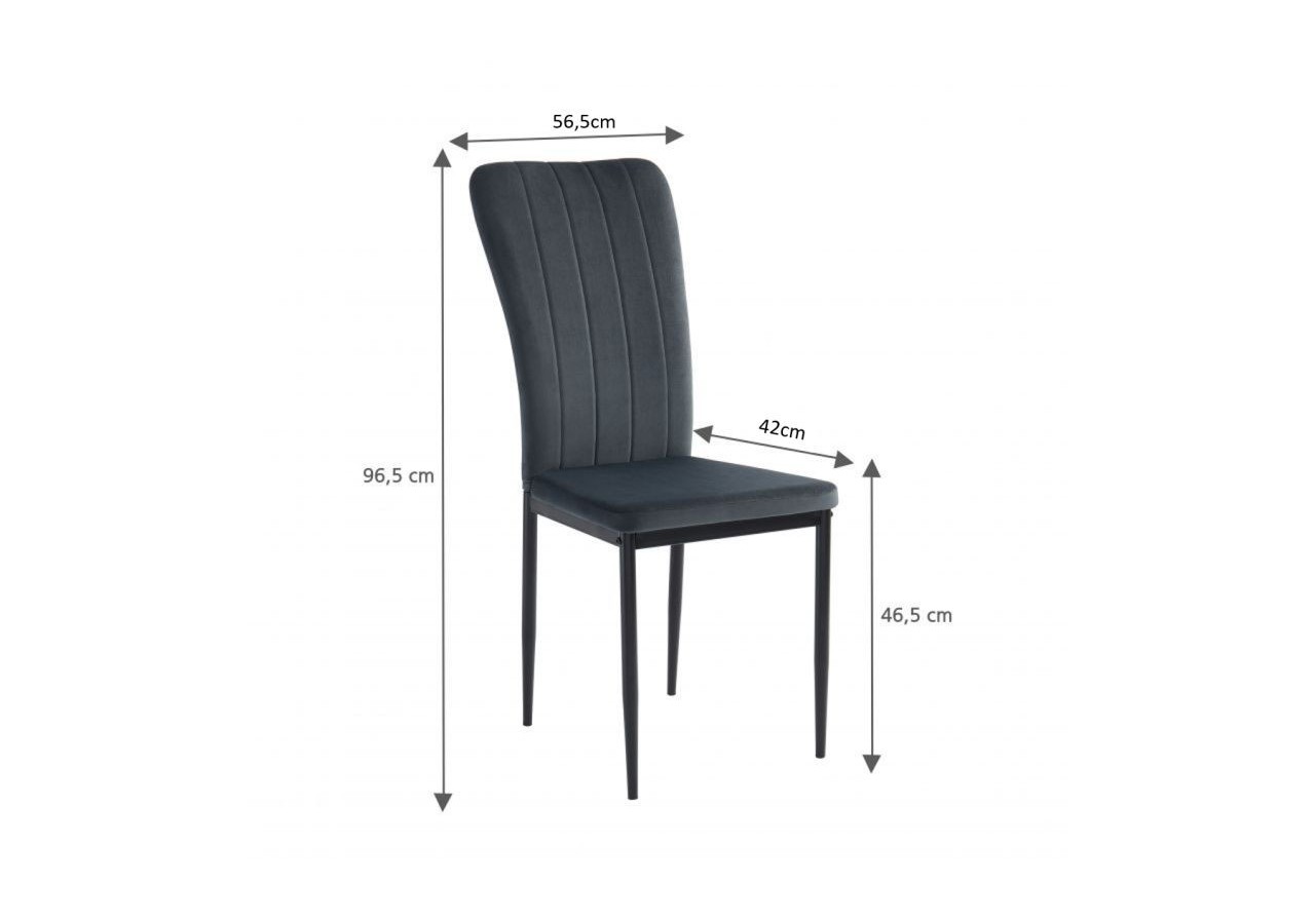 Lot de 6 chaises POPPY velours gris pieds métal noir