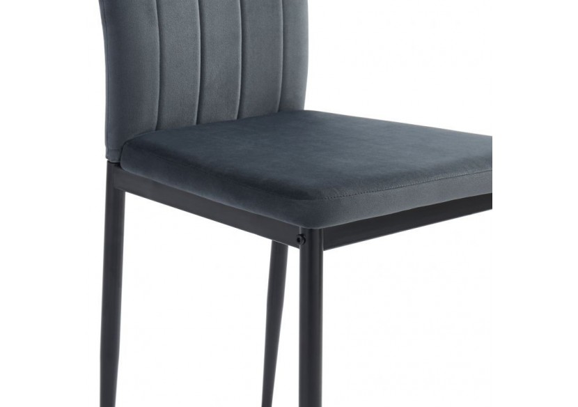 Lot de 6 chaises POPPY velours gris pieds métal noir