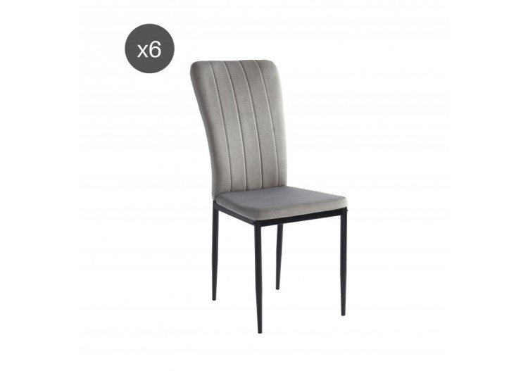Lot de 6 chaises POPPY velours gris pieds métal noir