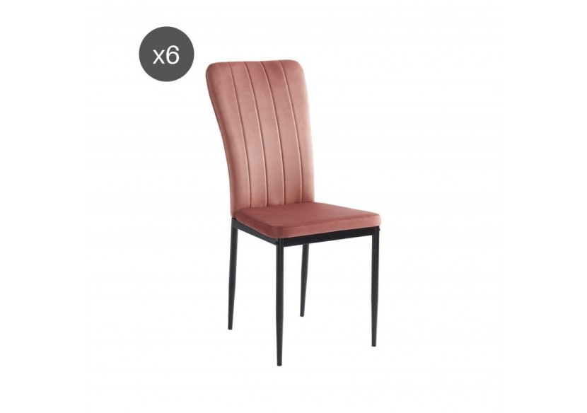 Lot de 6 chaises POPPY velours rose pieds métal noir