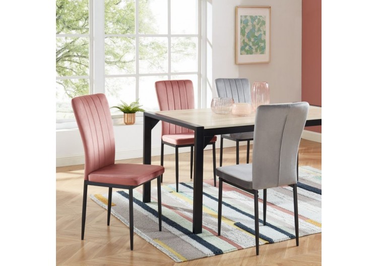 Lot de 6 chaises POPPY velours rose pieds métal noir 2
