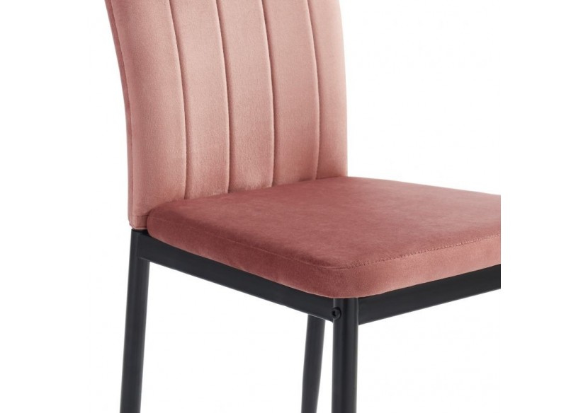 Lot de 6 chaises POPPY velours rose pieds métal noir