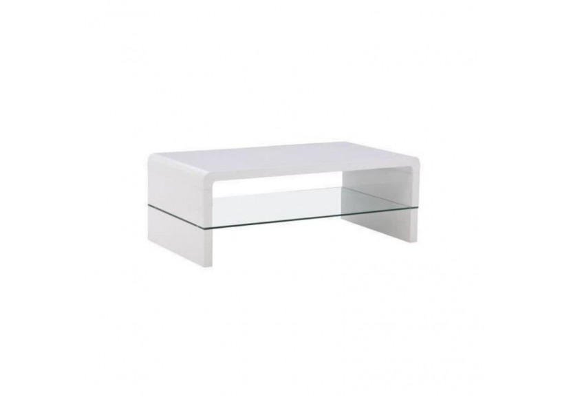 Table basse PRIMIS laqué blanc brillant double plateau en verre