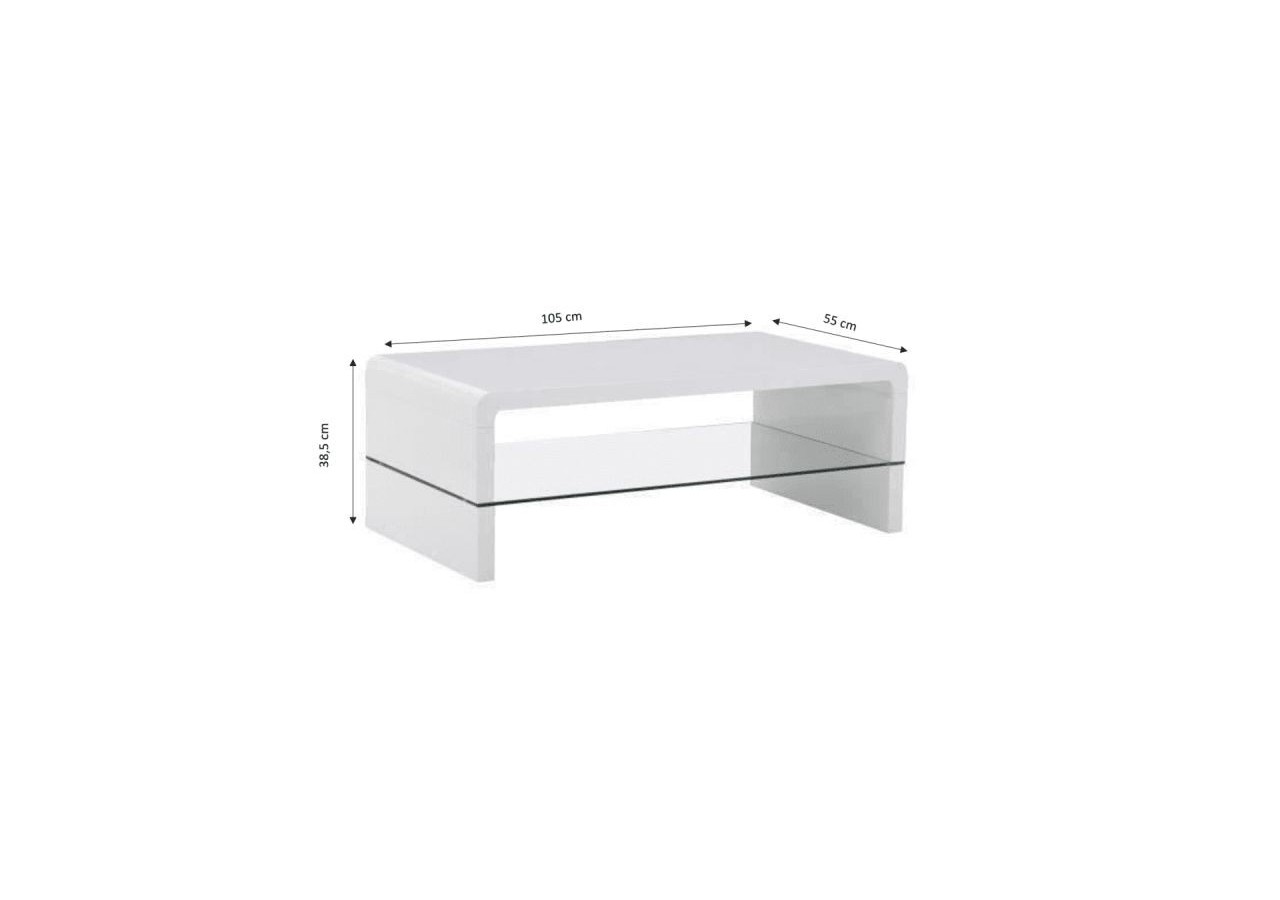 Table basse PRIMIS laqué blanc brillant double plateau en verre