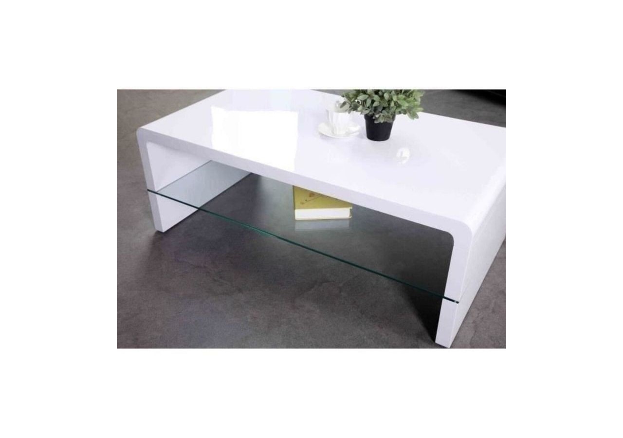 Table basse PRIMIS laqué blanc brillant double plateau en verre