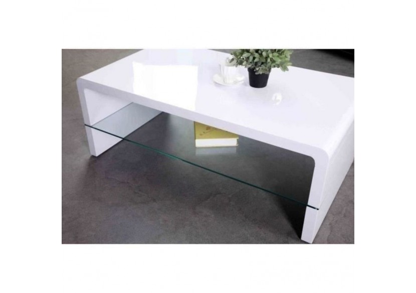 Table basse PRIMIS laqué blanc brillant double plateau en verre