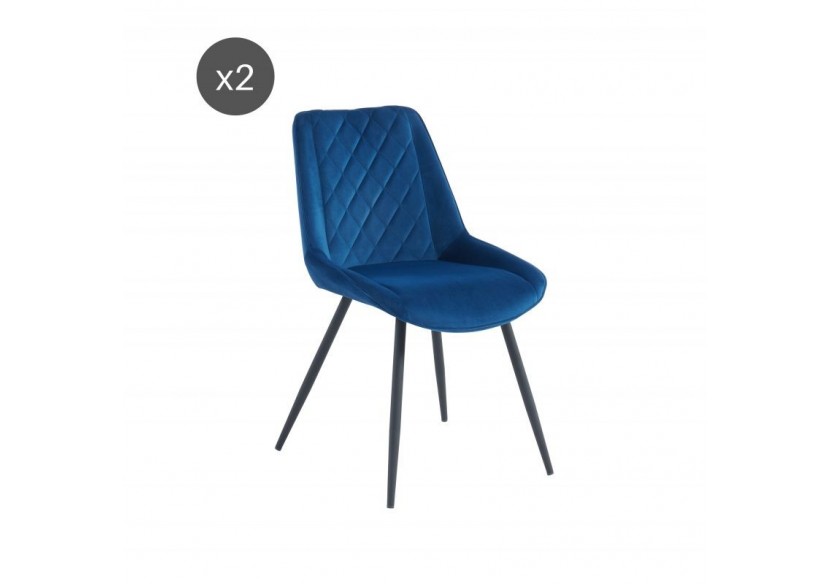 Lot de 2 chaises ROMY velours bleu pieds métal noir