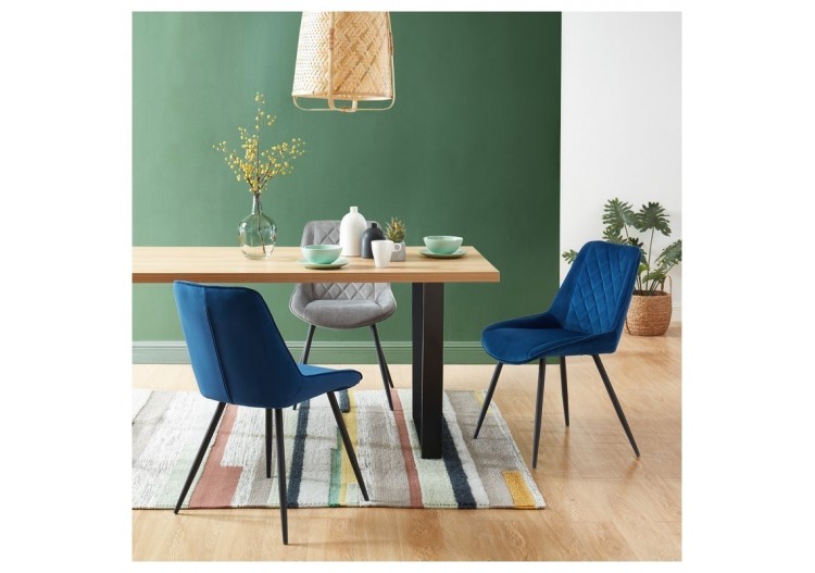 Lot de 2 chaises ROMY velours bleu pieds métal noir 2